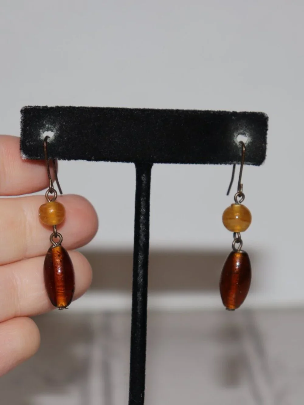 🤎✨ Bronze Glass Bead Dangle Earrings · 1.75
